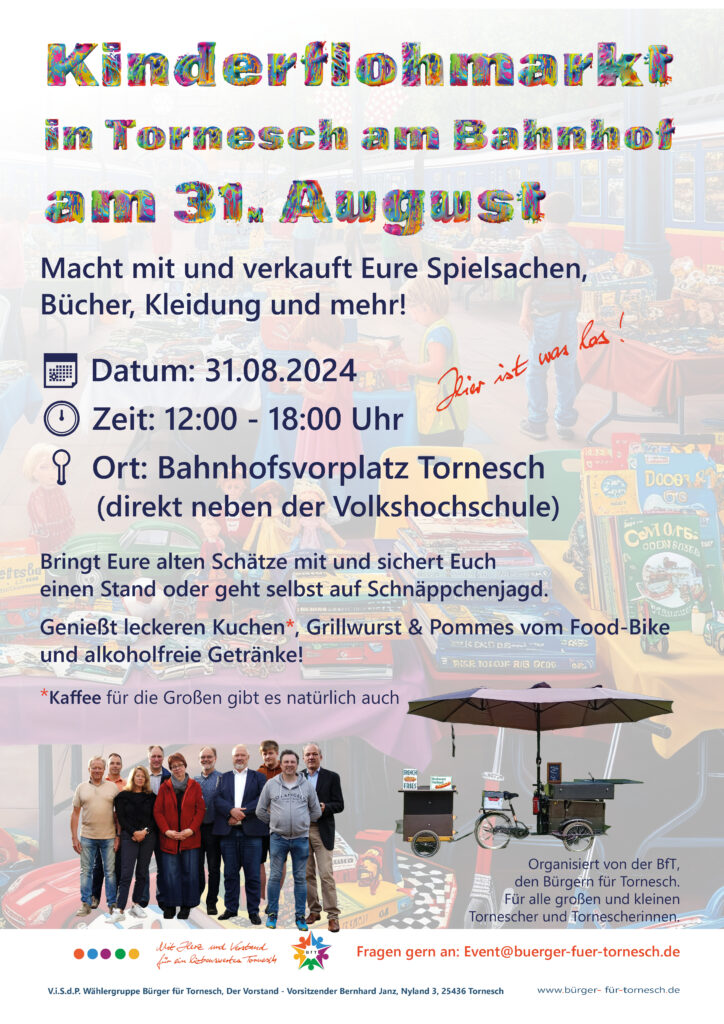 Kinderflohmarkt in Tornesch 31. August 2024 - direkt am Bahnhof